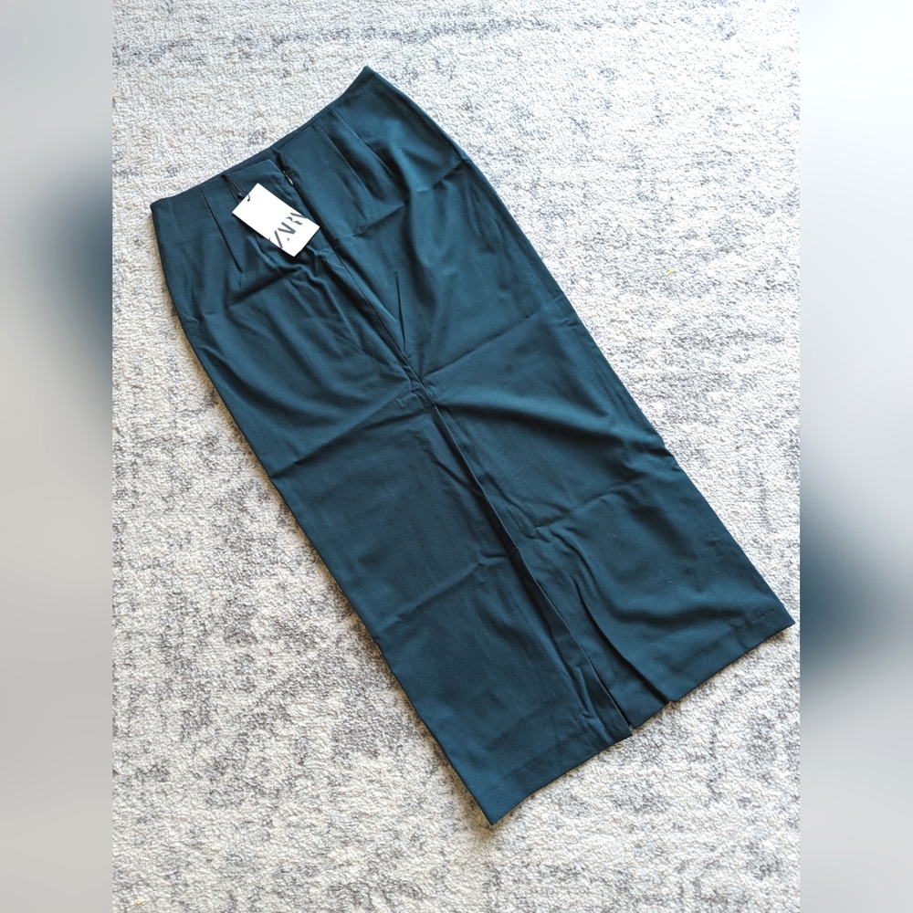Zara women's viscose skirt dark teal midi length medium